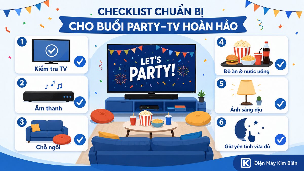 infographic checklist tổ chức tiệc xem chung kết world cup tại nhà tivi âm thanh chỗ ngồi đồ ăn