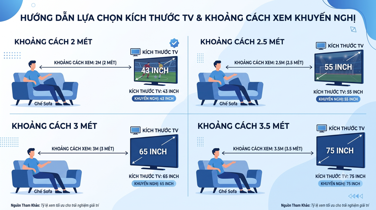 hướng dẫn chọn kích thước tivi theo khoảng cách ngồi xem World Cup