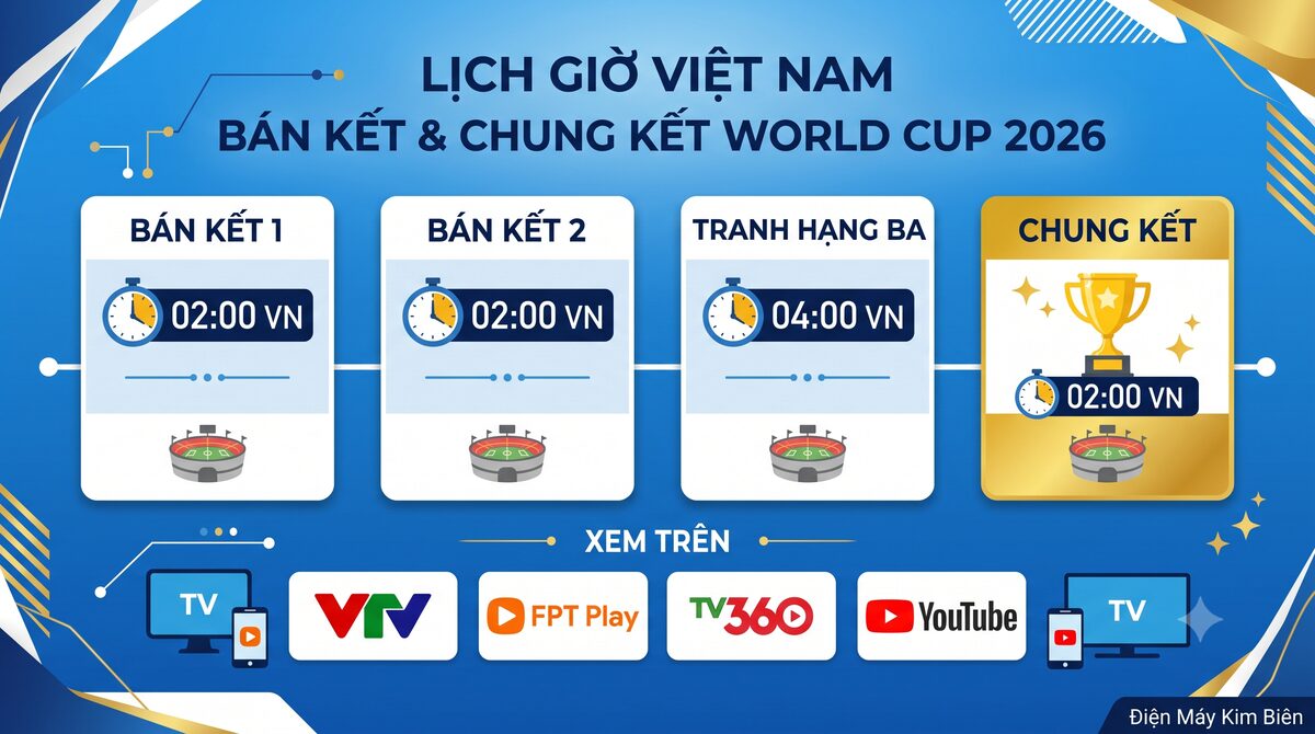 infographic lịch giờ Việt Nam bán kết tranh hạng ba chung kết world cup 2026 kênh phát sóng